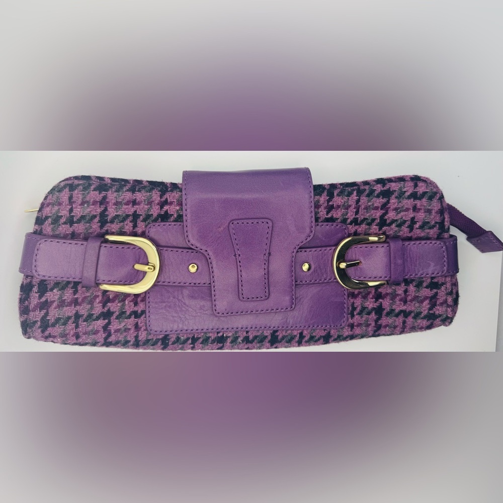Banana Republic Clutch Purple Houndstooth Clutch Gold Buckles Vintage 90s